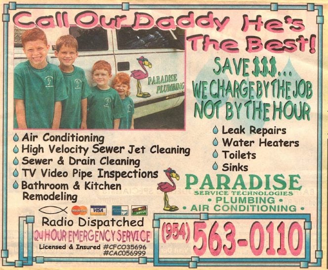 2002 Real Yellow Pages ad: Call Our Daddy He's The Best, Paradise Service Technologies