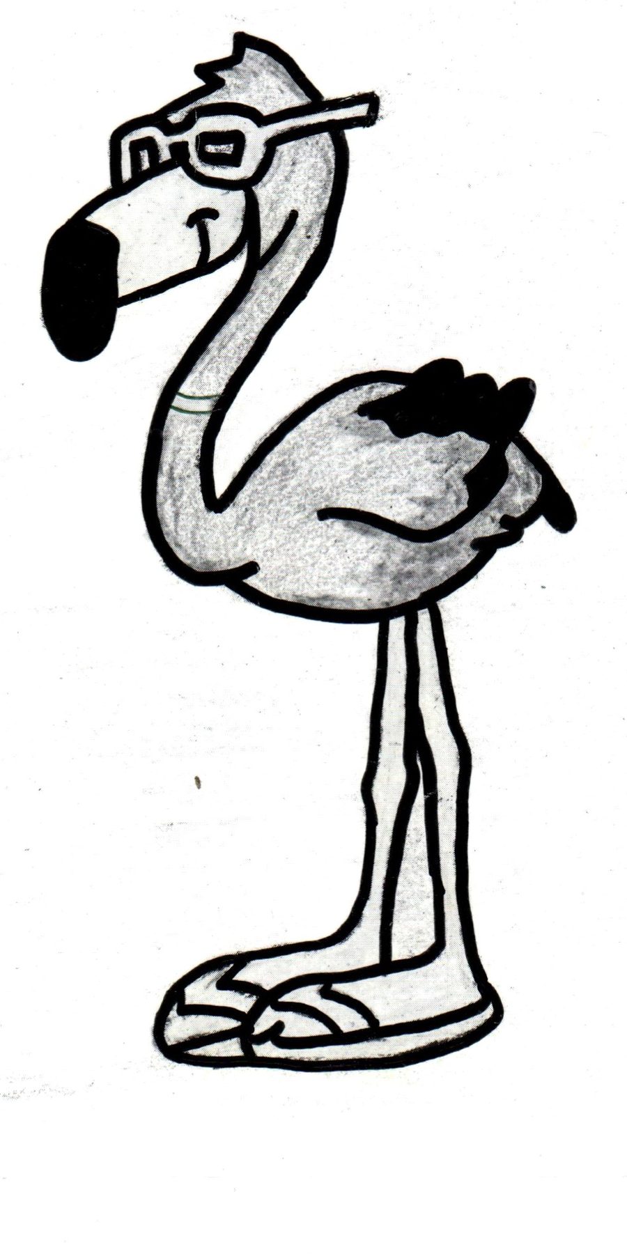 Inked black-and-white version of the flamingo