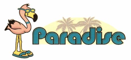 Today's registered Paradise flamingo logo with palm trees and sun